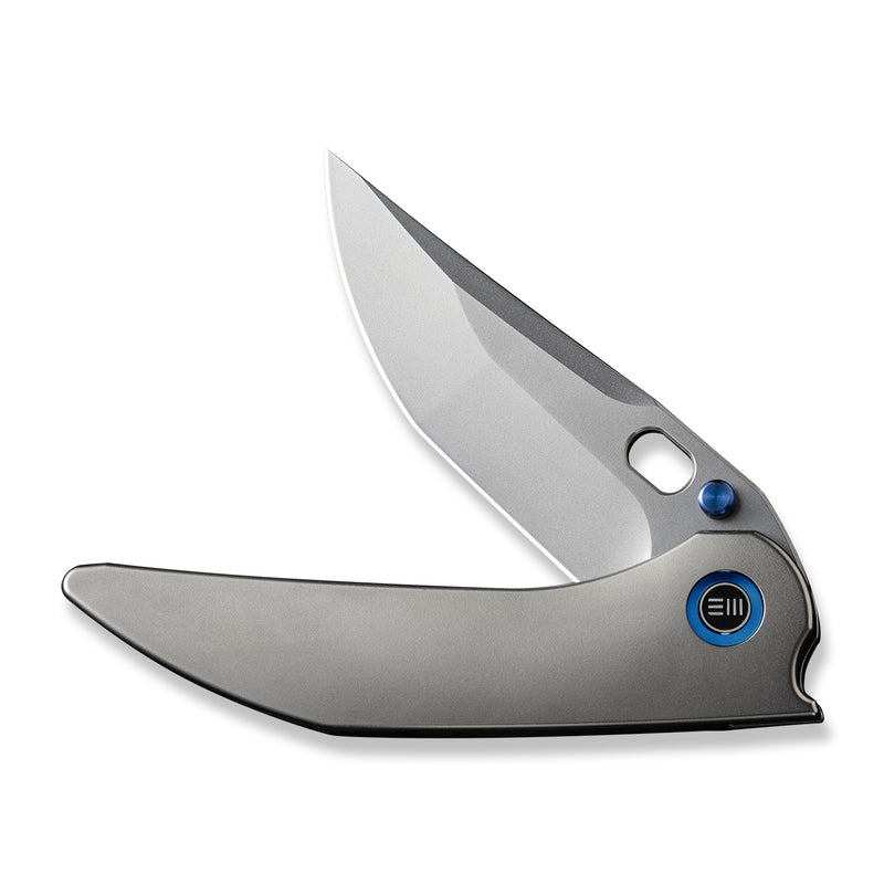 WEKNIFE Attor Thumb Stud & Thumb Hole Knife Polished Bead Blasted Titanium Integral Handle (3.55" Polished Bead Blasted CPM 20CV Blade) WE23037B-2