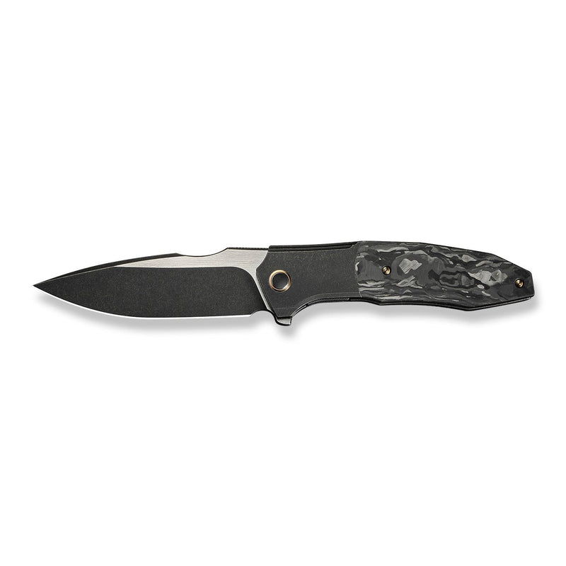 WEKNIFE Archeozoic Flipper Knife Black Titanium Handle With Shredded Carbon Fiber Inlay (4" Black Stonewashed Bohler M390 Blade, Satin Flat) WE23091 - 1