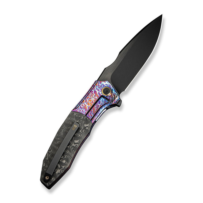 WEKNIFE Archeozoic Flipper Knife Flamed Titanium Handle With Rose Carbon Fiber Inlay (4" Black Stonewashed Bevels, Black Brushed Flats Bohler M390 Blade) WE23091 - 3