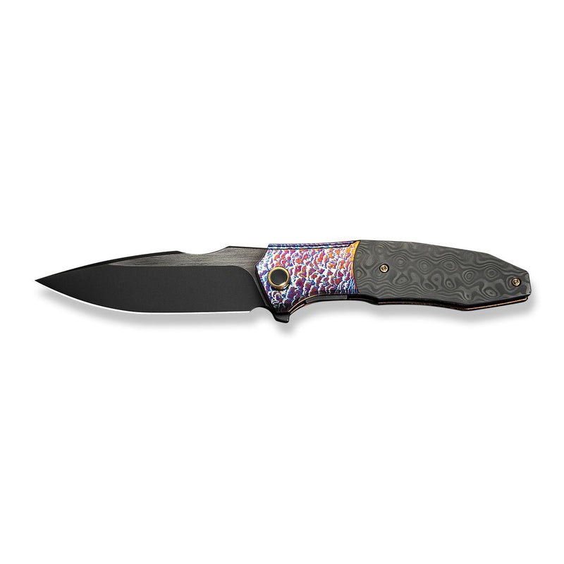 WEKNIFE Archeozoic Flipper Knife Flamed Titanium Handle With Rose Carbon Fiber Inlay (4" Black Stonewashed Bevels, Black Brushed Flats Bohler M390 Blade) WE23091 - 3