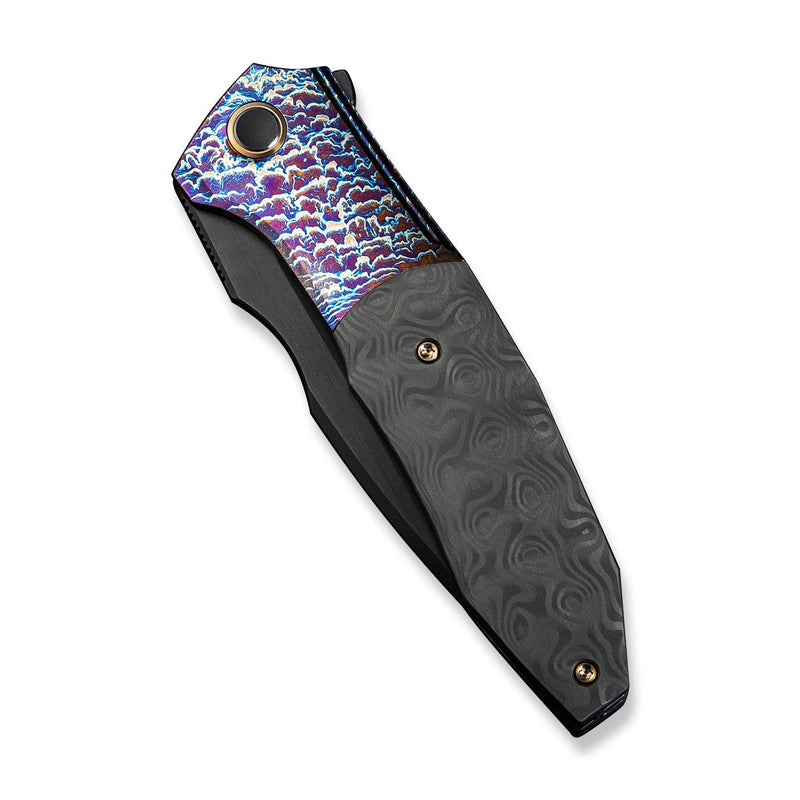 WEKNIFE Archeozoic Flipper Knife Flamed Titanium Handle With Rose Carbon Fiber Inlay (4" Black Stonewashed Bevels, Black Brushed Flats Bohler M390 Blade) WE23091 - 3