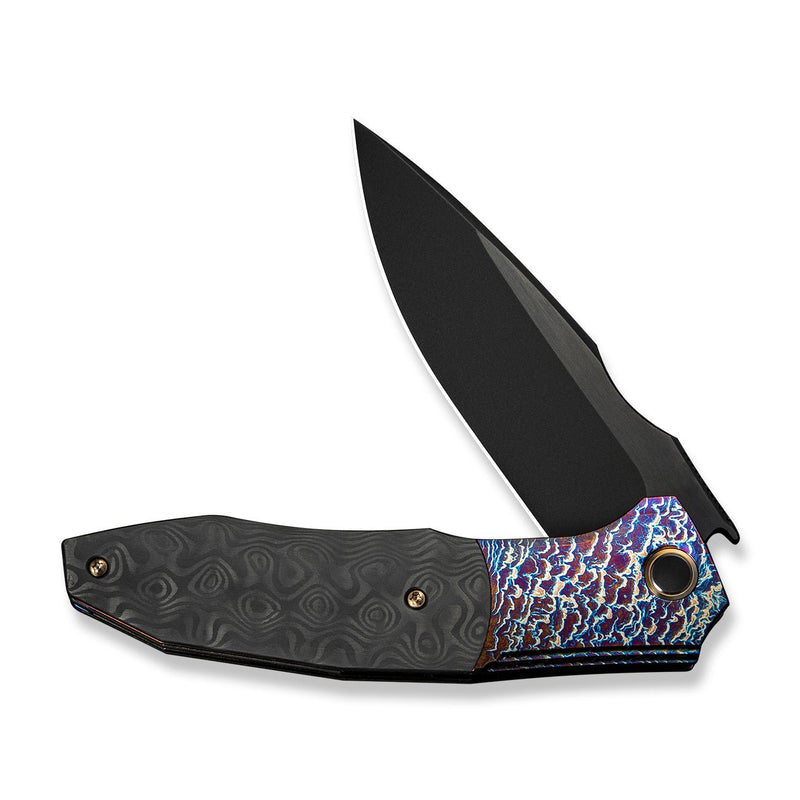 WEKNIFE Archeozoic Flipper Knife Flamed Titanium Handle With Rose Carbon Fiber Inlay (4" Black Stonewashed Bevels, Black Brushed Flats Bohler M390 Blade) WE23091 - 3