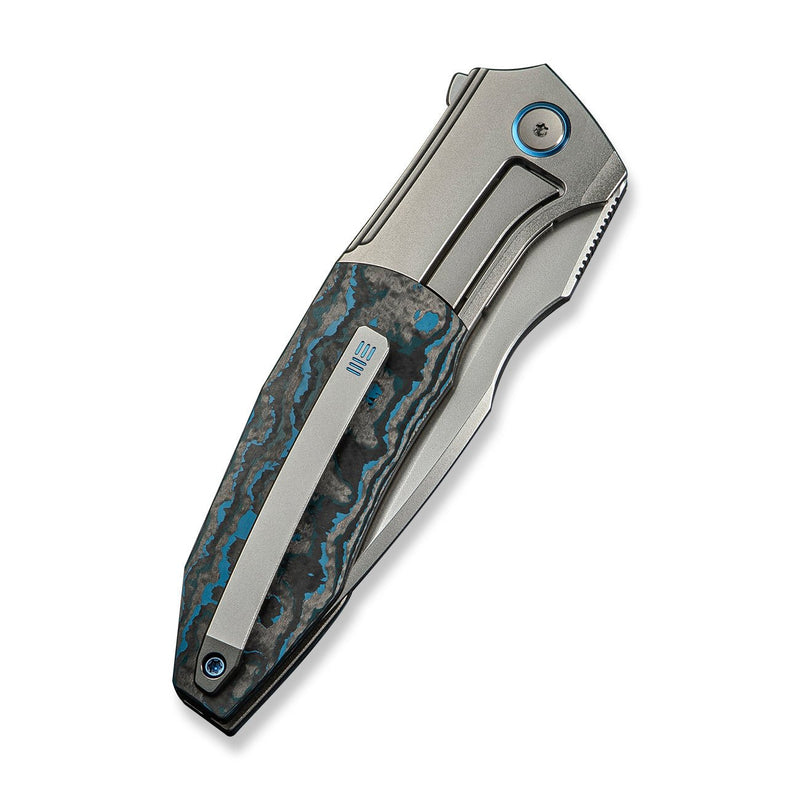 WEKNIFE Archeozoic Flipper Knife Polished Bead Blasted Titanium Handle With Arctic Storm Fat Carbon Fiber Inlay (4" Polished Bead Blasted Bohler M390 Blade) WE23091 - 4