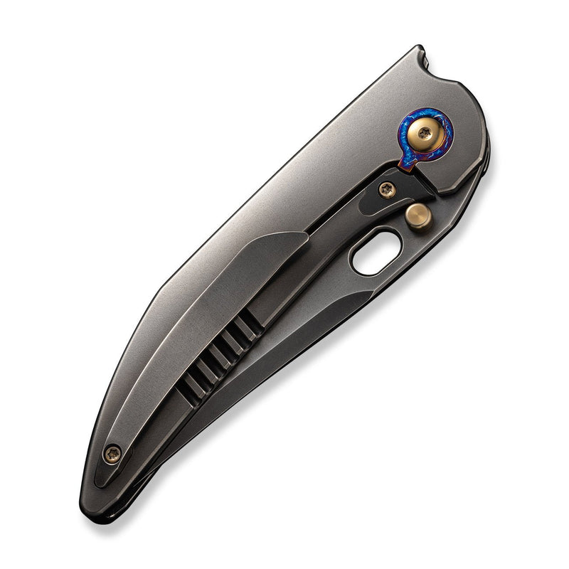 WEKNIFE Attor Thumb Stud & Thumb Hole Knife Polished Gray Titanium Integral Handle (3.55" Polished Gray CPM 20CV Blade) WE23037B - 1