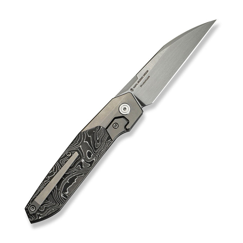 WEKNIFE Brr15 Flipper Knife Polished Gray Titanium Handle With Black & White Aluminum Foil Carbon Fiber Inlay ( 3.25" Hand Rubbed Satin Bohler M390 Blade) WE24007 Sample2