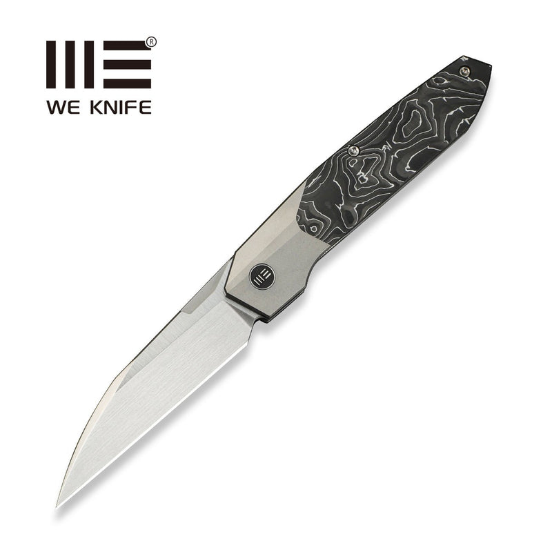 WEKNIFE Brr15 Flipper Knife Polished Gray Titanium Handle With Black & White Aluminum Foil Carbon Fiber Inlay ( 3.25" Hand Rubbed Satin Bohler M390 Blade) WE24007 Sample2