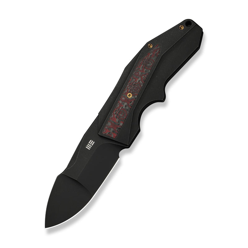 WEKNIFE Coral Flipper Knife Black Titanium Handle With Layered G10 and Rose Pattern Carbon Fiber Inlay (2.95" Black Stonewashed CPM 20CV Blade) WE24044 Sample2