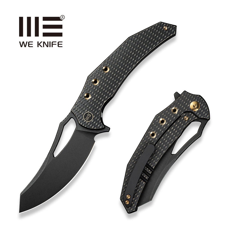 WEKNIFE Epaulette Flipper & Thumb Hole Knife Diamond Patterned Black Titanium Handle (3.45" Black Stonewashed Bohler M390 Blade) WE24024 - 1