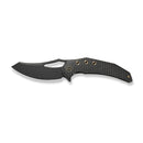 WEKNIFE Epaulette Flipper & Thumb Hole Knife Diamond Patterned Black Titanium Handle (3.45" Black Stonewashed Bohler M390 Blade) WE24024 - 1