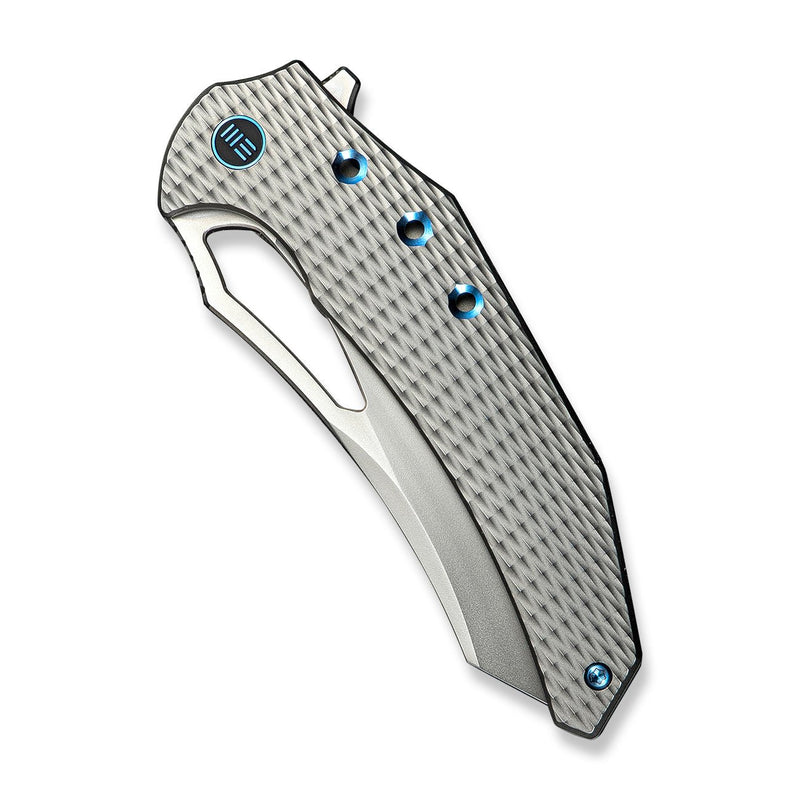 WEKNIFE Epaulette Flipper & Thumb Hole Knife Diamond Patterned Polished Bead Blasted Titanium Handle (3.45" Polished Bead Blasted Bohler M390 Blade) WE24024 - 3