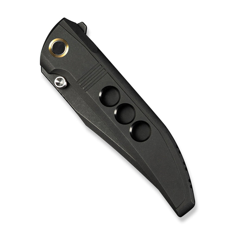 WEKNIFE Ezinta Flipper & Thumb Stud Knife Black Titanium Integral Handle With Black Holes (3.99" Black Stonewashed Bohler M390 Blade) WE22041 - 1