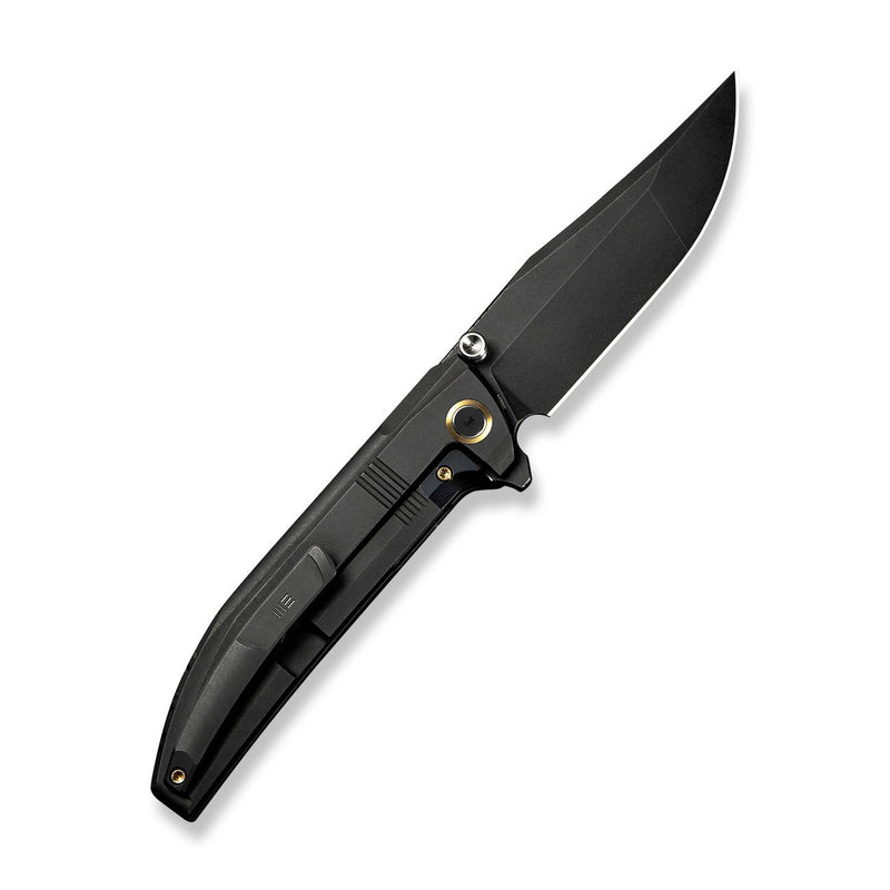 WEKNIFE Ezinta Flipper & Thumb Stud Knife Black Titanium Integral Handle With Black Holes (3.99" Black Stonewashed Bohler M390 Blade) WE22041 - 1