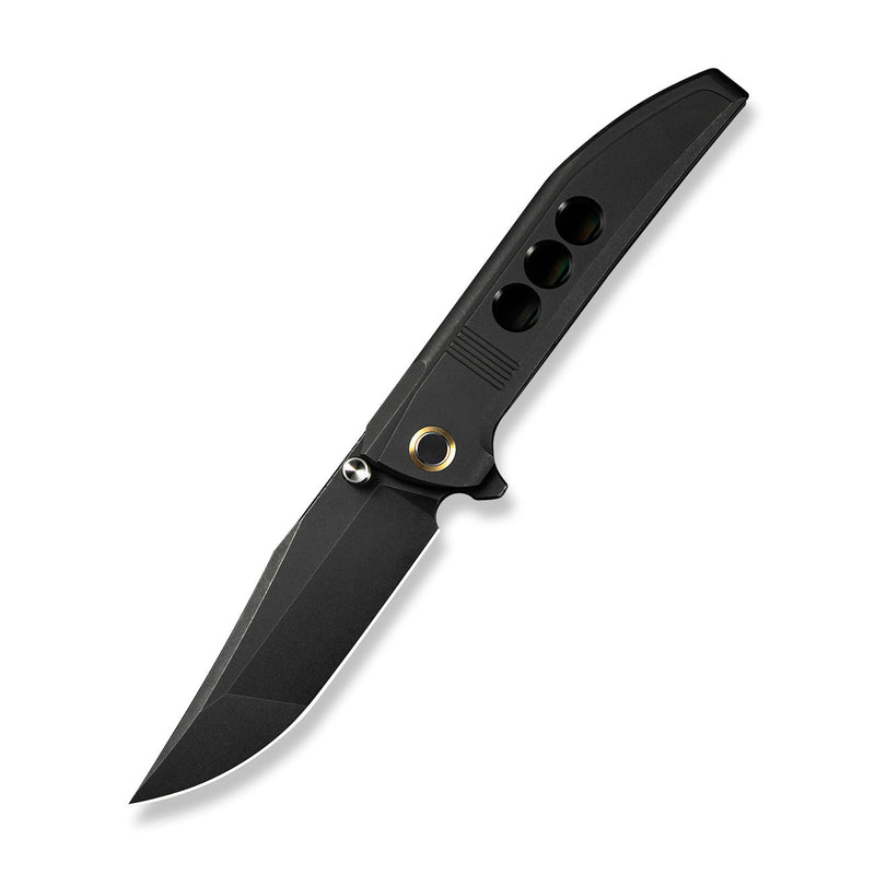 WEKNIFE Ezinta Flipper & Thumb Stud Knife Black Titanium Integral Handle With Black Holes (3.99" Black Stonewashed Bohler M390 Blade) WE22041 - 1