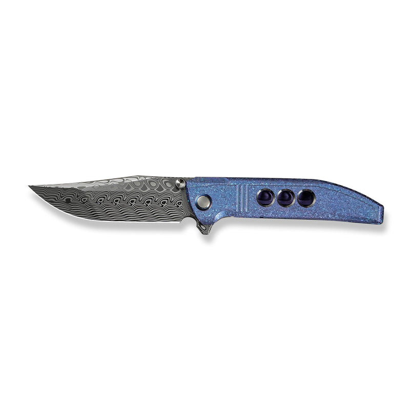 WEKNIFE Ezinta Flipper & Thumb Stud Knife Crystalized Blue / Purple Titanium Integral Handle With Satin Holes (3.99" Hakkapella Damasteel Blade) WE22041 - DS1