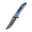 WEKNIFE Ezinta Flipper & Thumb Stud Knife Crystalized Blue / Purple Titanium Integral Handle With Satin Holes (3.99" Hakkapella Damasteel Blade) WE22041 - DS1