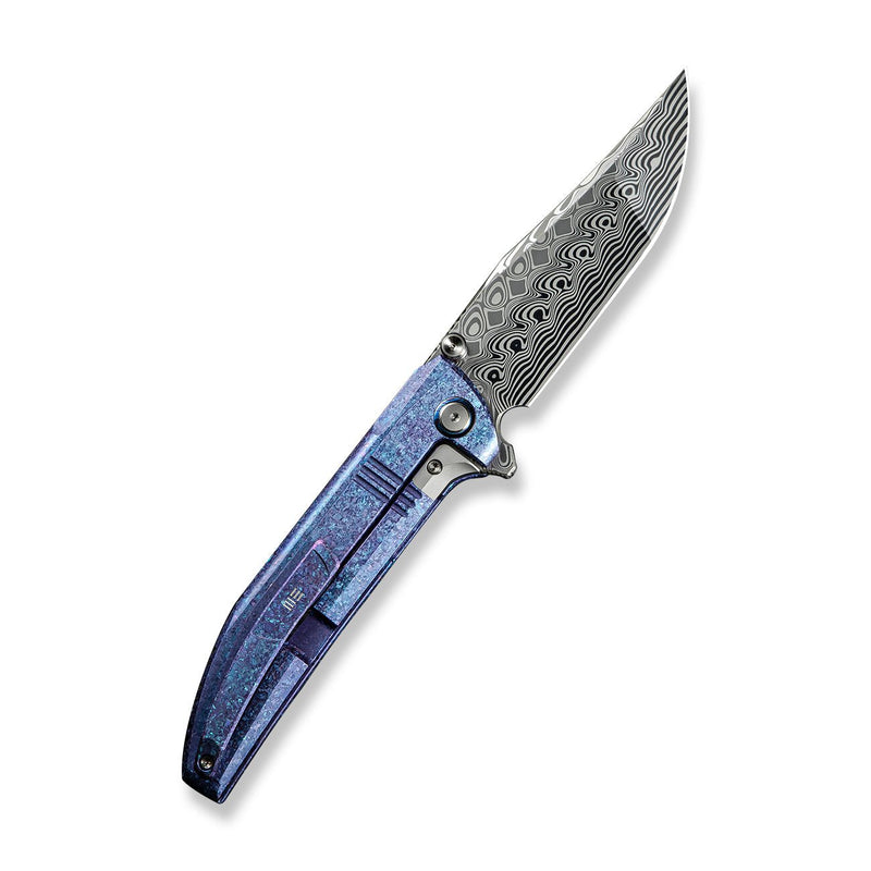 WEKNIFE Ezinta Flipper & Thumb Stud Knife Crystalized Blue / Purple Titanium Integral Handle With Satin Holes (3.99" Hakkapella Damasteel Blade) WE22041 - DS1