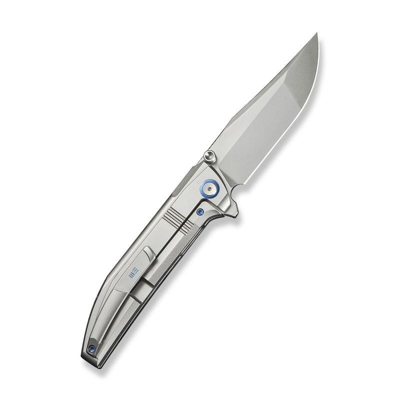 WEKNIFE Ezinta Flipper & Thumb Stud Knife Polished Bead Blasted Titanium Integral Handle With Blue Holes (3.99" Polished Bead Blasted Bohler M390 Blade) WE22041 - 2