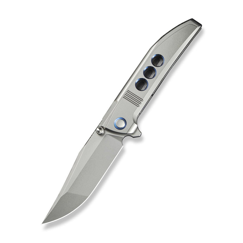 WEKNIFE Ezinta Flipper & Thumb Stud Knife Polished Bead Blasted Titanium Integral Handle With Blue Holes (3.99" Polished Bead Blasted Bohler M390 Blade) WE22041 - 2