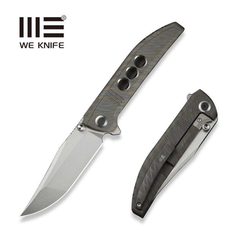 WEKNIFE Ezinta Flipper & Thumb Stud Knife Tiger Stripe Pattern Flamed Titanium Integral Handle With Satin Holes (3.99" Polished Bead Blasted Bohler M390 Blade) WE22041 - 4