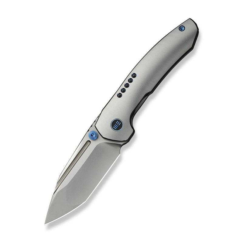 WEKNIFE Micro Trogon Thumb Stud Knife Satin Polished Titanium Handle with Blue Holes (2.68" Polished Bead Blasted Bohler M390 Blade) WE24043 Sample1