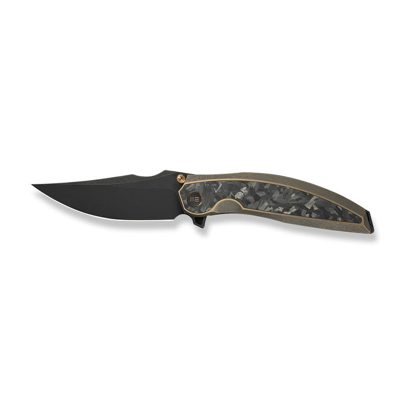 WEKNIFE Quinseris Flipper & Thumb Stud Knife Bronze Titanium Handle With Shredded Carbon Fiber Inlay (3.96" Black Stonewashed Bohler M390 Blade) WE23093 - 2