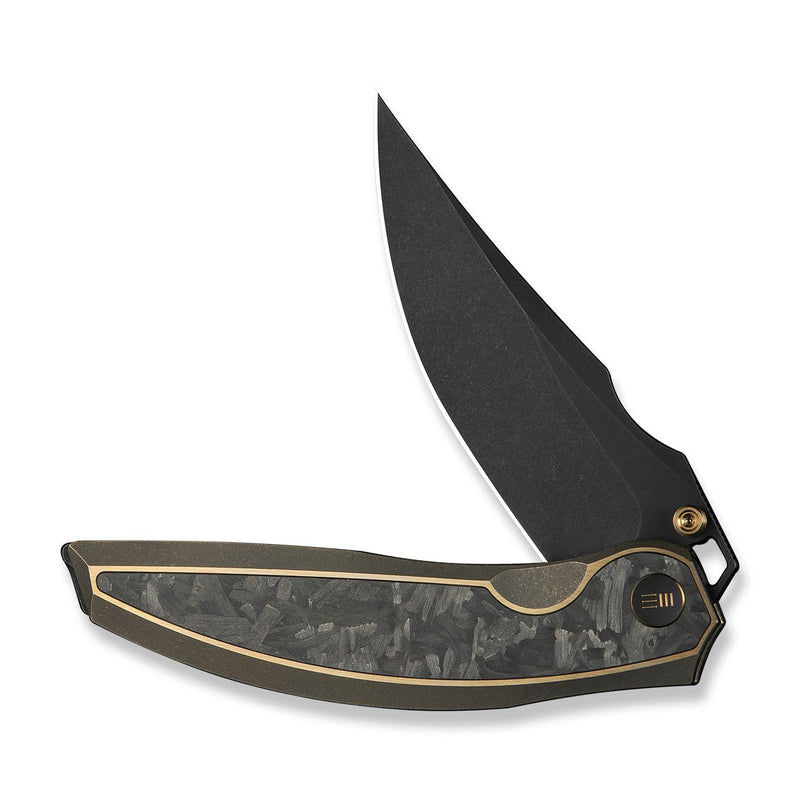 WEKNIFE Quinseris Flipper & Thumb Stud Knife Bronze Titanium Handle With Shredded Carbon Fiber Inlay (3.96" Black Stonewashed Bohler M390 Blade) WE23093 - 2