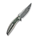 WEKNIFE Quinseris Flipper & Thumb Stud Knife Crystalized Silver Titanium Handle With Jungle Wear Fat Carbon Fiber Inlay (3.96" Fafnir Damasteel Blade) WE23093 - DS1