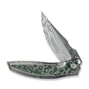 WEKNIFE Quinseris Flipper & Thumb Stud Knife Crystalized Silver Titanium Handle With Jungle Wear Fat Carbon Fiber Inlay (3.96" Fafnir Damasteel Blade) WE23093 - DS1