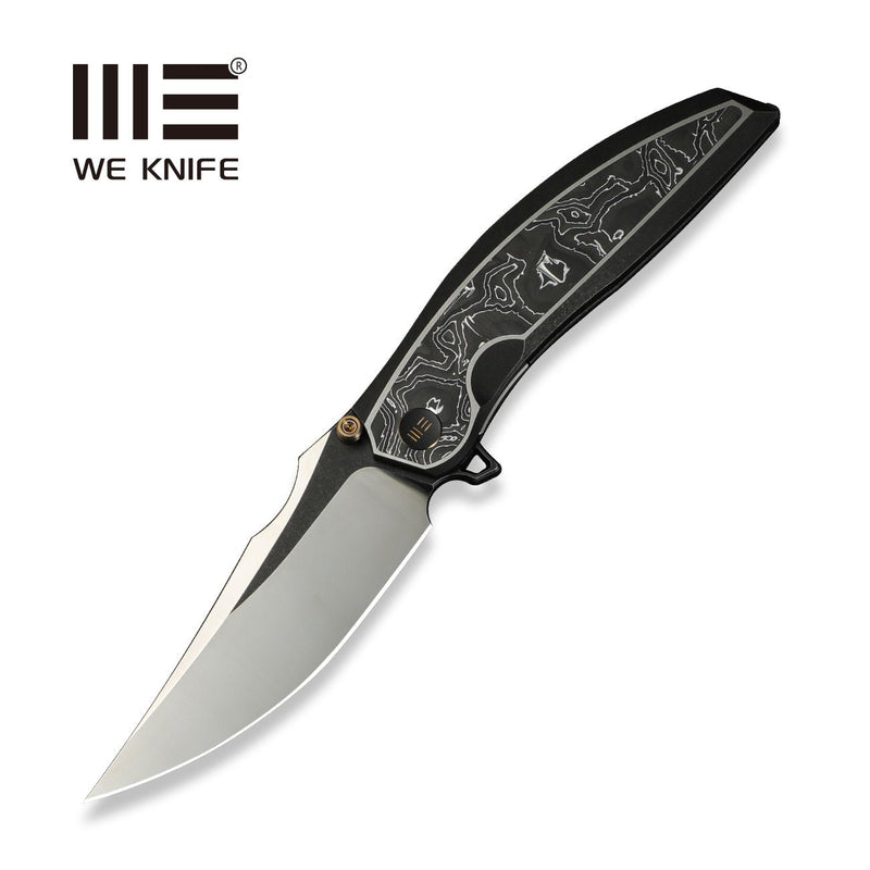 WEKNIFE Quinseris Thumb Stud & Flipper Knife Black Titanium Handle With Black & White Aluminum Foil Carbon Fiber Inlay (3.96" Satin Finished, Black Stonewashed Flat Bohler M390 Blade) WE23093 Sample1