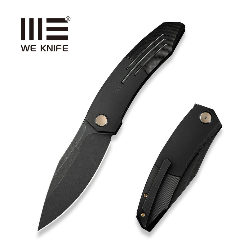 WEKNIFE Sine Wave Flipper Knife Black Titanium Handle (3.98" Black Stonewashed Bohler M390 Blade) WE23069B - 1