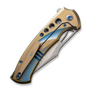 WEKNIFE Swiftfin Flipper & Thumb Hole Knife Golden / Blue Titanium Handle With Blue Holes (3.8" Hand Rubbed Satin CPM 20CV Blade) WE23051 - 4