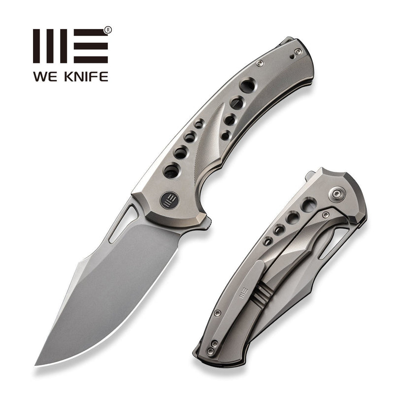 WEKNIFE Swiftfin Flipper & Thumb Hole Knife Polished Bead Blasted Titanium Handle With Satin Holes (3.8" Polished Bead Blasted CPM 20CV Blade) WE23051 - 2