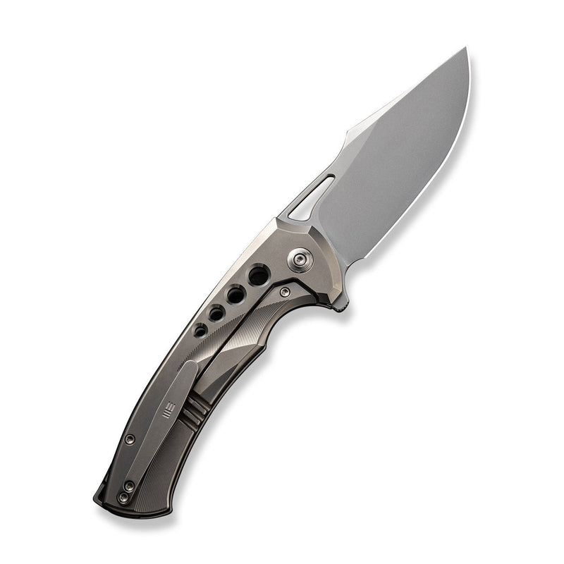 WEKNIFE Swiftfin Flipper & Thumb Hole Knife Polished Bead Blasted Titanium Handle With Satin Holes (3.8" Polished Bead Blasted CPM 20CV Blade) WE23051 - 2