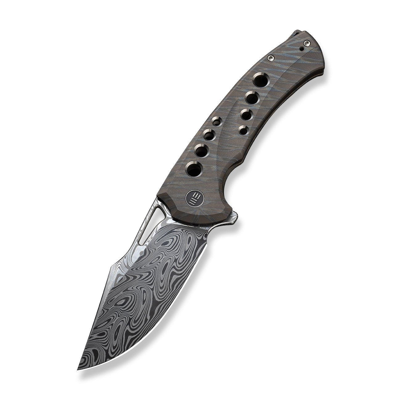 WEKNIFE Swiftfin Flipper & Thumb Hole Knife Titanium Handle Damasteel ...