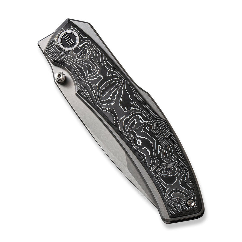 WEKNIFE Swordfin Front Flipper & Thumb Stud Knife Aluminum Foil Carbon Fiber Handle Gray Titanium Liner (3.28" Silver Bead Blasted CPM 20CV Blade) WE23067-3