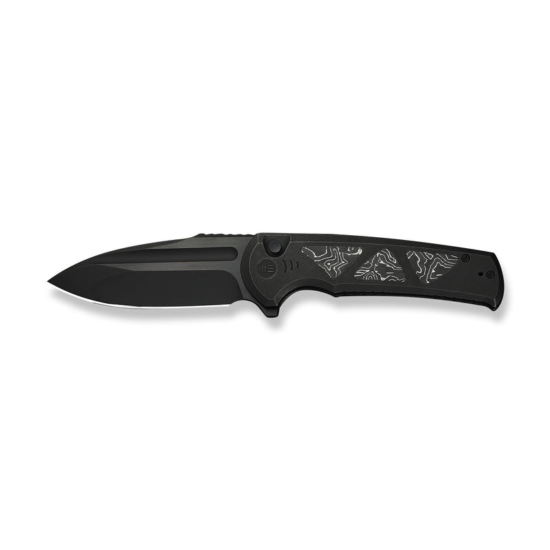 WEKNIFE Sylox Flipper & Button Lock Knife Black Titanium Handle With Aluminum Foil Carbon Fiber Inlay (3.8" Black Stonewashed Bevels, Black Brushed Flats Bohler M390 Blade) WE24027 - 1