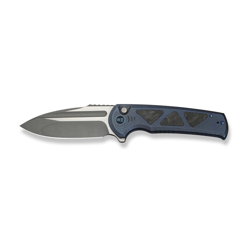 WEKNIFE Sylox Flipper & Button Lock Knife Blue Titanium Handle With Shredded Carbon Fiber Inlay (3.8" Gray Stonewashed Bohler M390 Blade, Satin Flat) WE24027 - 2