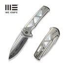 WEKNIFE Sylox Flipper & Button Lock Knife Polished Bead Blasted Titanium Handle With Mother of Pearl Inlay (3.8" Hugin Damasteel Blade) WE24027 - DS1