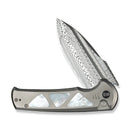 WEKNIFE Sylox Flipper & Button Lock Knife Polished Bead Blasted Titanium Handle With Mother of Pearl Inlay (3.8" Hugin Damasteel Blade) WE24027 - DS1