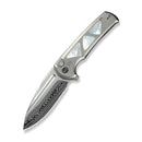 WEKNIFE Sylox Flipper & Button Lock Knife Polished Bead Blasted Titanium Handle With Mother of Pearl Inlay (3.8" Hugin Damasteel Blade) WE24027 - DS1