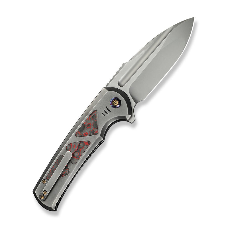 WEKNIFE Sylox Flipper & Button Lock Knife Polished Gray Titanium Handle With Lava Flow Fat Carbon Fiber Inlay (3.8" Polished Bead Blasted Bohler M390 Blade) WE24027 - 3