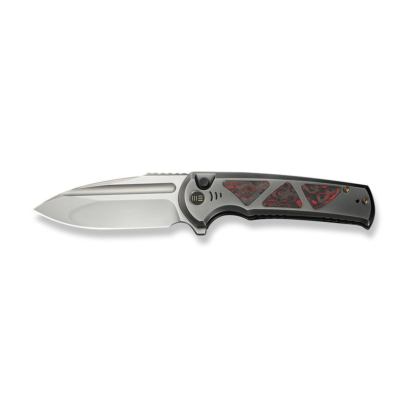 WEKNIFE Sylox Flipper & Button Lock Knife Polished Gray Titanium Handle With Lava Flow Fat Carbon Fiber Inlay (3.8" Polished Bead Blasted Bohler M390 Blade) WE24027 - 3