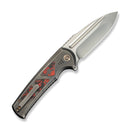 WEKNIFE Sylox Flipper & Button Lock Knife Polished Gray Titanium Handle With Red & Black Lava Flow Fat Carbon Fiber Inlay ( 3.8" Polished Bead Blasted Bohler M390 Blade) WE24027 Sample1