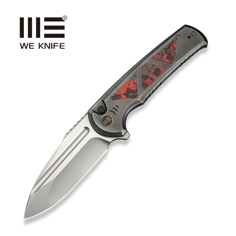 WEKNIFE Sylox Flipper & Button Lock Knife Polished Gray Titanium Handle With Red & Black Lava Flow Fat Carbon Fiber Inlay ( 3.8" Polished Bead Blasted Bohler M390 Blade) WE24027 Sample1