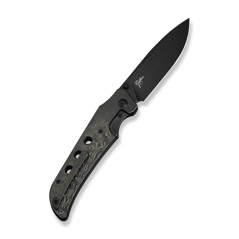 WEKNIFE WE - Guthrie Thumb Stud & Front Flipper Knife Black Titanium Handle With Rose Carbon Fiber Inlay (3.94" Black Stonewashed CPM 20CV Blade) WE23072B - 1