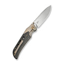 WEKNIFE WE - Guthrie Thumb Stud & Front Flipper Knife Champagne Titanium Handle With Twill Carbon Fiber Inlay (3.94" Hand Rubbed Satin CPM 20CV Blade) WE23072B - 2