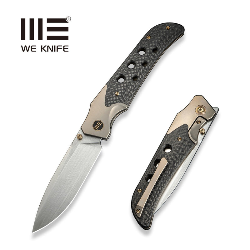 WEKNIFE WE - Guthrie Thumb Stud & Front Flipper Knife Champagne Titanium Handle With Twill Carbon Fiber Inlay (3.94" Hand Rubbed Satin CPM 20CV Blade) WE23072B - 2