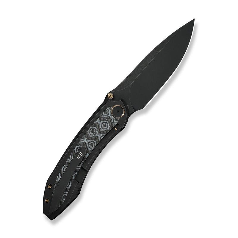 WEKNIFE Winsome Thumb Stud & Front Flipper Knife Black Titanium Handle With Layered Gray G10 and Rose Pattern Carbon Fiber Inlay (3.74" Black Stonewashed Bohler M390 Blade) WE23092 - 1