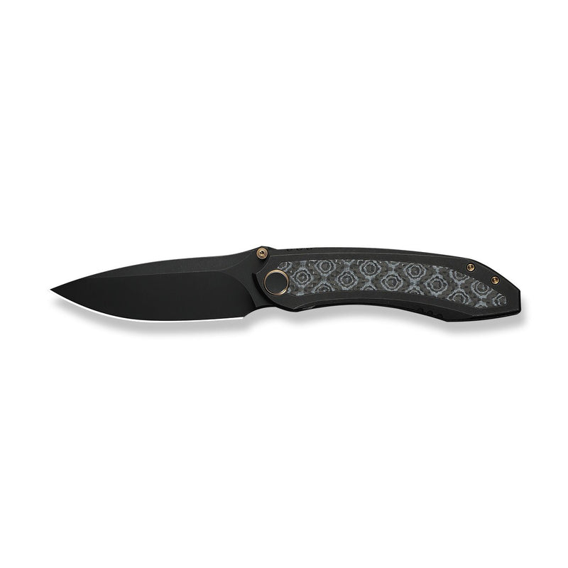 WEKNIFE Winsome Thumb Stud & Front Flipper Knife Black Titanium Handle With Layered Gray G10 and Rose Pattern Carbon Fiber Inlay (3.74" Black Stonewashed Bohler M390 Blade) WE23092 - 1