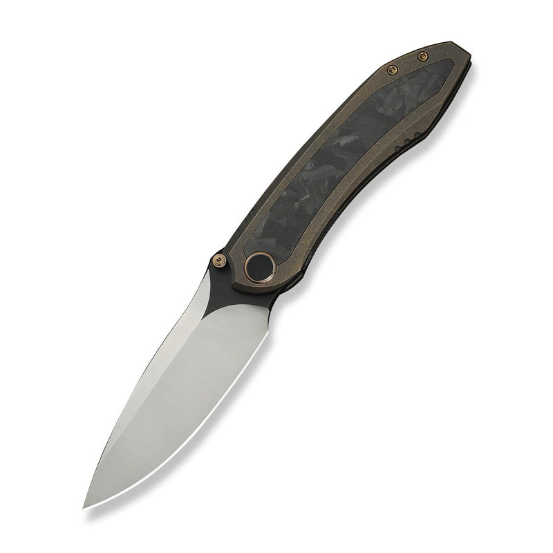 WEKNIFE Winsome Thumb Stud & Front Flipper Knife Bronze Titanium Handle With Marble Carbon Fiber Inlay (3.74" Satin Finished Bohler M390 Blade, Black Stonewashed Flat) WE23092 - 3